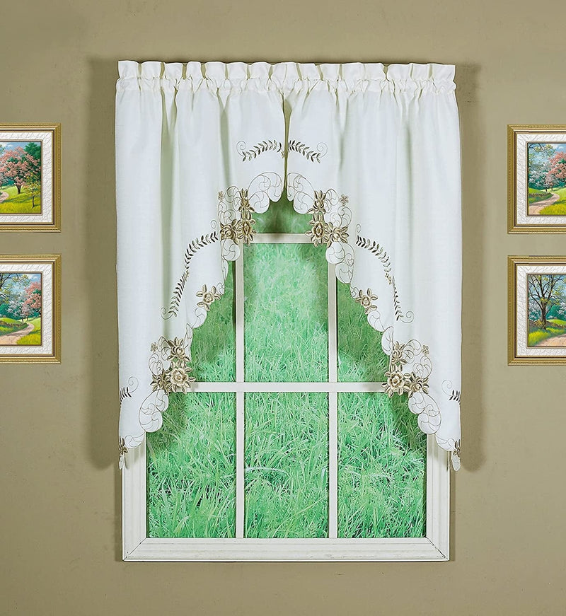 Today'S Curtain Verona Reverse Embroidery Tie-Up Shade, 63", Ecru/Rose Home & Garden > Decor > Window Treatments > Curtains & Drapes Today's Curtain Ecru/Antiqu Swag 60"W X 38"L 