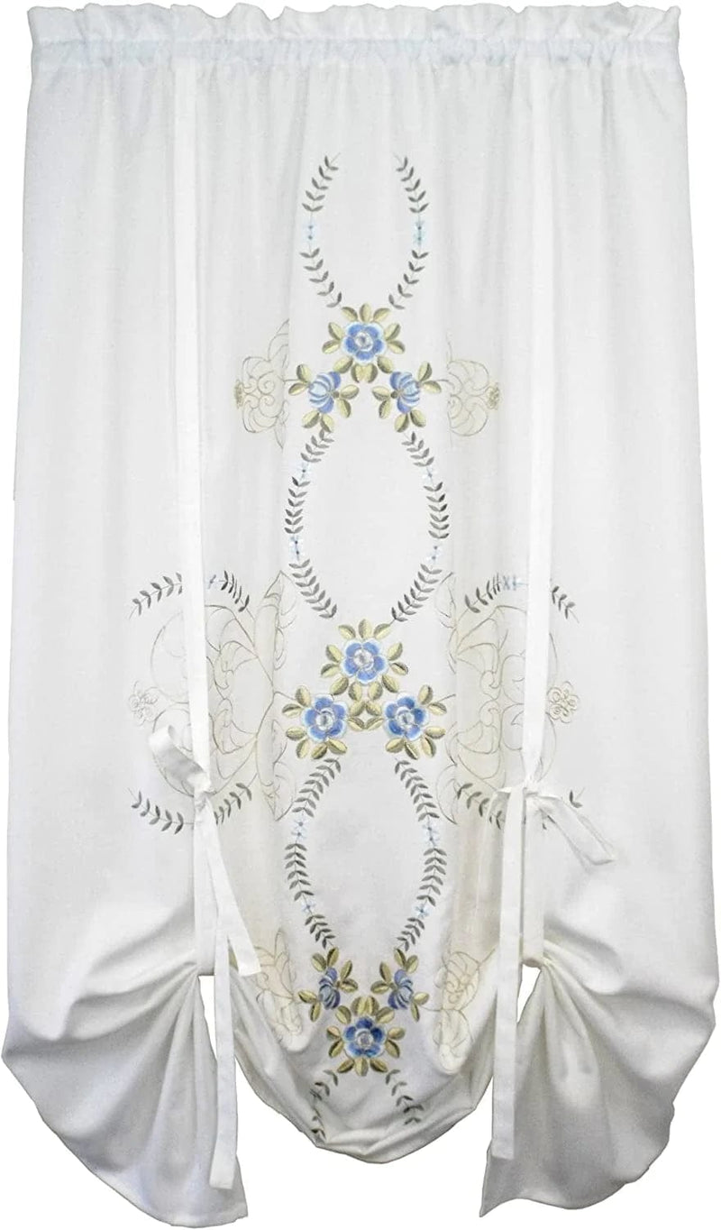 Today'S Curtain Verona Reverse Embroidery Tie-Up Shade, 63", Ecru/Rose Home & Garden > Decor > Window Treatments > Curtains & Drapes Today's Curtain White/Blue Tie-Up Shade 