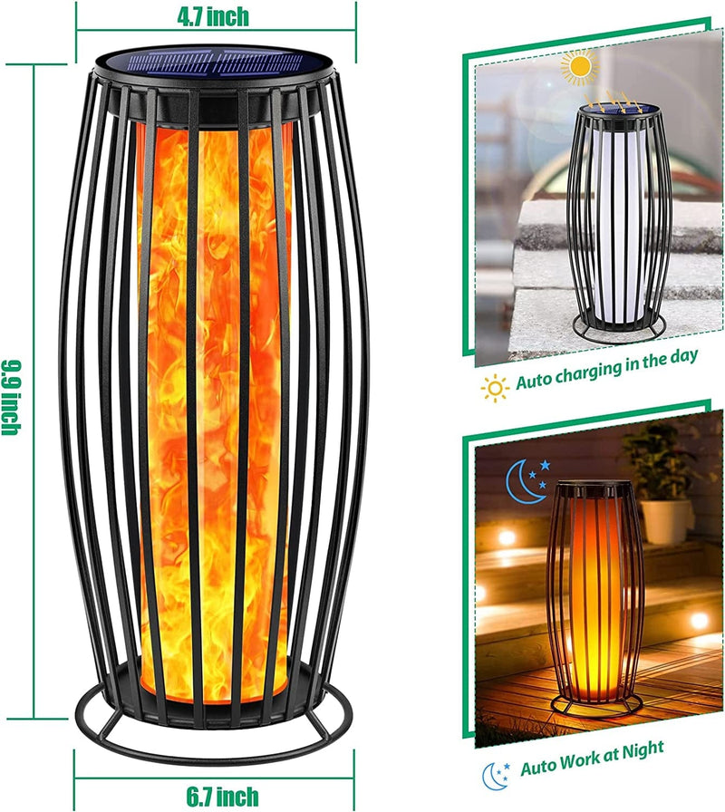 Tomcare Solar Lantern Flickering Flame Solar Lights Outdoor Decorative Large Metal Solar Powered & USB Charged Lanterns Floor Lamp Waterproof Solar Christmas Decorations Lighting for Patio Deck Porch