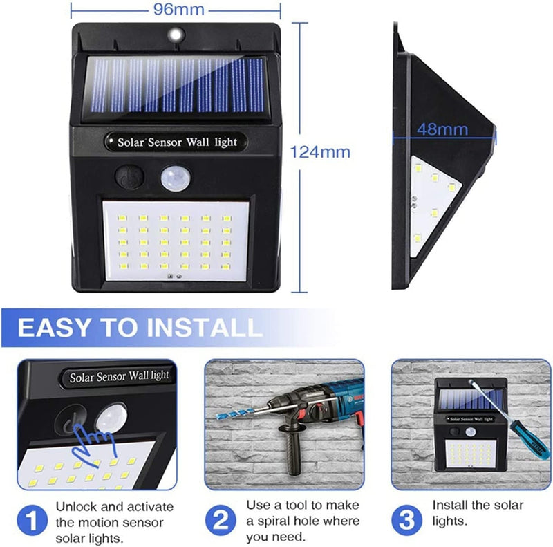 TONONE 40 LED Outdoor Solar Wall Lamp Solar Step Lights IP65 Waterproof Solar Lights PIR Motion Sensor for Garden Night Light ( Color : 2PCS )