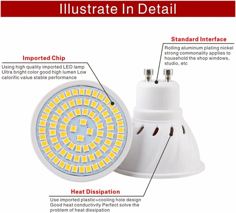 TONONE 4Pcs MR16 GU10 E27 E14 LED Spotlight Bulb 220V LED Lamp 48 60 80 LED 2835 SMD Spot Light Cold/Warm White ( Color : White , Size : E14_220V_48 LED )