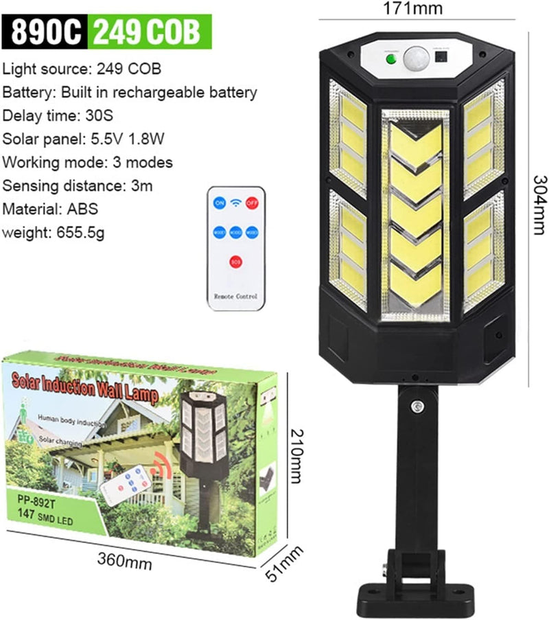 TONONE Solar LED Street Lamp Outdoor Solar Lights 3 Lighting Modes Motion Sensor Wall Lamp Security Lighting for Home Garden Patio (Color : 249COB) Home & Garden > Lighting > Lamps TONONE   