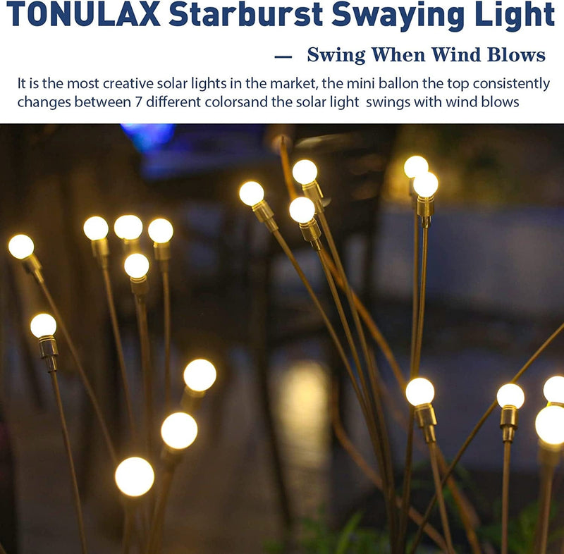 TONULAX Solar Garden Lights - New Upgraded Solar Swaying Light, Sway by Wind, Solar Outdoor Lights, Yard Patio Pathway Decoration, High Flexibility Iron Wire & Heavy Bulb Base, Warm White(2 Pack) Home & Garden > Lighting > Lamps TONULAX   
