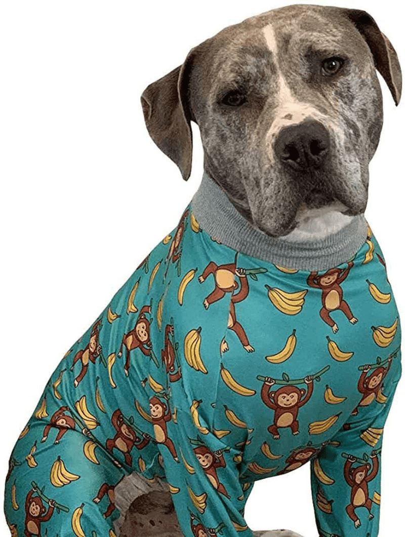 Tooth and Honey Pitbull Pajamas/Monkey Banana Print Dog Onesie Jumpsuit Full Coverage Lightweight Pullover Dog Pjs Animals & Pet Supplies > Pet Supplies > Dog Supplies > Dog Apparel Tooth & Honey X-Large  