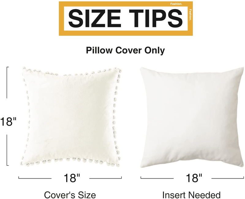 Top Finel Square Decorative Throw Pillow Covers Soft Velvet Outdoor Cushion Covers 18 X 18 with Balls for Sofa Bed, Set of 2, Cream Home & Garden > Decor > Chair & Sofa Cushions Top Finel   