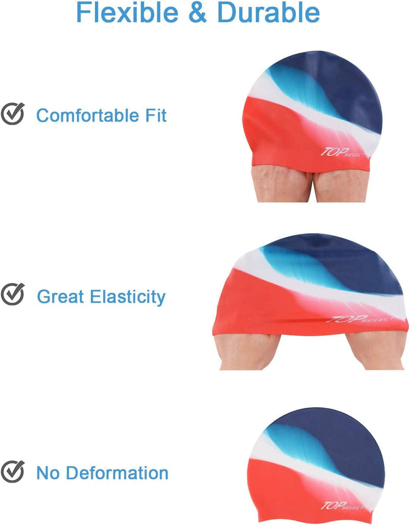 TOP Select 2/PK Silicone Swim Caps for Kids, Children, Youth, Boys and Girls Aged 3-16, Waterproof Bathing Caps for Long and Short Hairs, 4 Colors Nice Outward, Comfortable and Durable Sporting Goods > Outdoor Recreation > Boating & Water Sports > Swimming > Swim Caps Top Select   