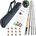 TOPFORT Fly Fishing Rod and Reel Combo Starter Kit, 4 Piece Lightweight Ultra-Portable Graphite Fly Rod Complete Starter Package with Carrier Bag