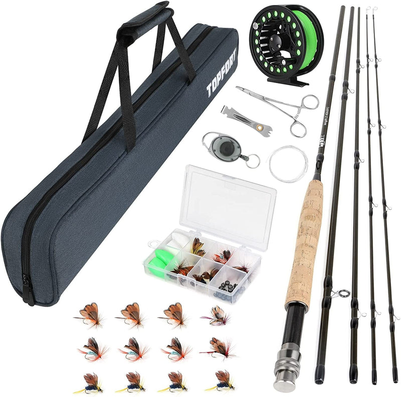 TOPFORT Fly Fishing Rod and Reel Combo Starter Kit, 4 Piece Lightweight Ultra-Portable Graphite Fly Rod Complete Starter Package with Carrier Bag Sporting Goods > Outdoor Recreation > Fishing > Fishing Rods TOPFORT 3/4