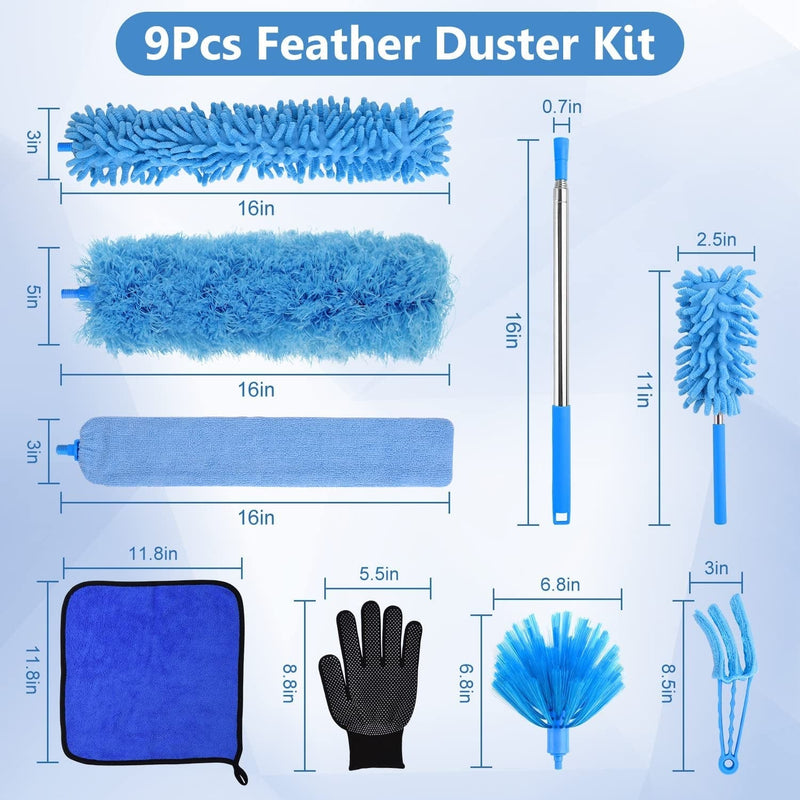 TOPHONIEX Microfiber Feather Duster, 9PCS Duster with Extension Pole(30 to 100 Inches), Bendable Reusable Microfiber Duster, Ceiling Fan Dusters for Cleaning, High Ceiling, Blinds, Furniture, Cars Home & Garden > Household Supplies > Household Cleaning Supplies TOPHONIEX   