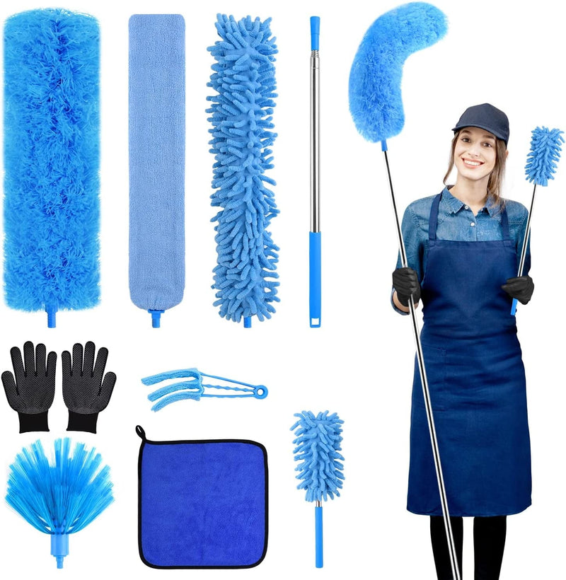 TOPHONIEX Microfiber Feather Duster, 9PCS Duster with Extension Pole(30 to 100 Inches), Bendable Reusable Microfiber Duster, Ceiling Fan Dusters for Cleaning, High Ceiling, Blinds, Furniture, Cars Home & Garden > Household Supplies > Household Cleaning Supplies TOPHONIEX   