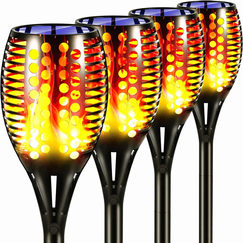 Topmante Upgraded Solar Torch Lights, Super Bright LED Waterproof Flickering Dancing Flames Torches Light Outdoor Solar Landscape Decoration Lighting Dusk to Dawn Auto On/Off Path Lamp (4 Pack-Circle)