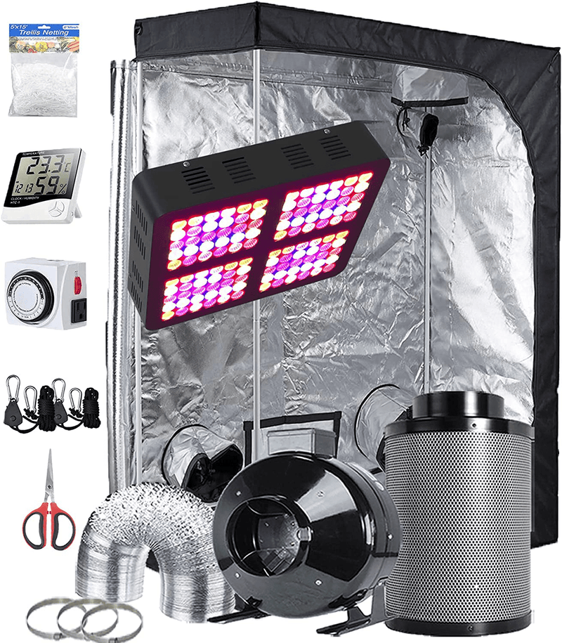 Topogrow Hydroponic Small Grow Tent Complete Kit 600W Led Grow Light, 32"X32"X63" Mylar Growing Tent 4" Fan Filter Ventilation Kit with Grow Tent Accessories for Indoor Plants Growing System Sporting Goods > Outdoor Recreation > Camping & Hiking > Tent Accessories TopoGrow 60"X32"X80" Kit  