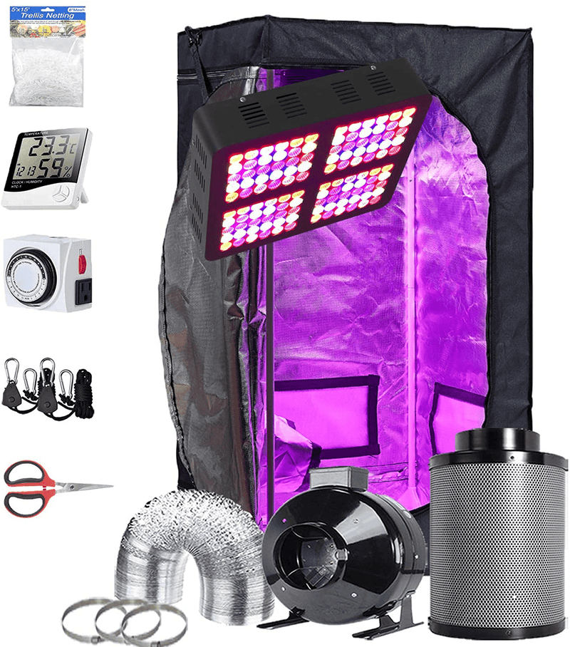 Topogrow Hydroponic Small Grow Tent Complete Kit 600W Led Grow Light, 32"X32"X63" Mylar Growing Tent 4" Fan Filter Ventilation Kit with Grow Tent Accessories for Indoor Plants Growing System Sporting Goods > Outdoor Recreation > Camping & Hiking > Tent Accessories TopoGrow 24"X24"X48" Kit  