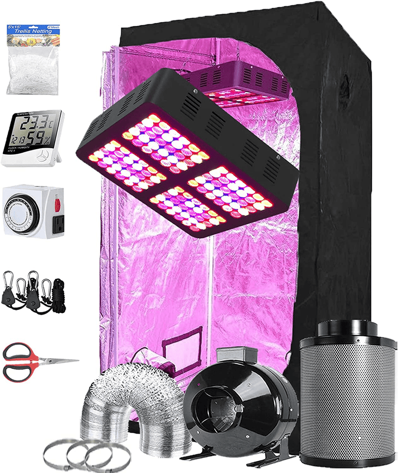 Topogrow Hydroponic Small Grow Tent Complete Kit 600W Led Grow Light, 32"X32"X63" Mylar Growing Tent 4" Fan Filter Ventilation Kit with Grow Tent Accessories for Indoor Plants Growing System Sporting Goods > Outdoor Recreation > Camping & Hiking > Tent Accessories TopoGrow 36"X36"X72" Kit  