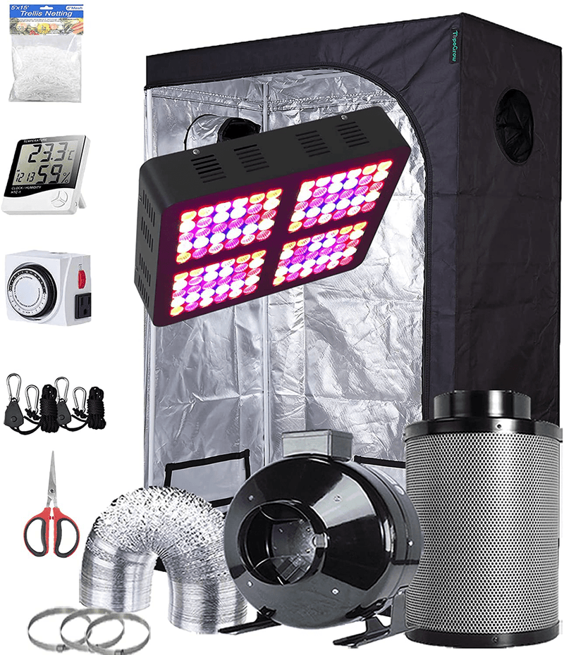 Topogrow Hydroponic Small Grow Tent Complete Kit 600W Led Grow Light, 32"X32"X63" Mylar Growing Tent 4" Fan Filter Ventilation Kit with Grow Tent Accessories for Indoor Plants Growing System Sporting Goods > Outdoor Recreation > Camping & Hiking > Tent Accessories TopoGrow 48"X24"X72" Kit  