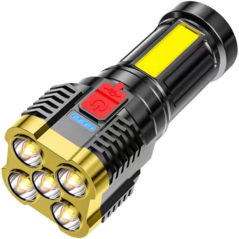Torches Led Super Bright, Led Spotlight Flashlight Five-Nuclear Explosion LED Flashlight Strong Light Rechargeable Home Outdoor Searchlight (Silver) Hardware > Tools > Flashlights & Headlamps > Flashlights Generic Gold  
