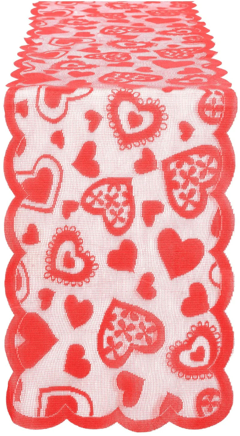 Tosewever Valentines Day Table Runner 13 X 72 Inch Red Heart Embroidery Lace Table Cloth for Valentines Anniversary Christmas Wedding Party Decorations Thanksgiving Dinner Parties (Red, 13 X 72 Inch) Home & Garden > Decor > Seasonal & Holiday Decorations Tosewever   