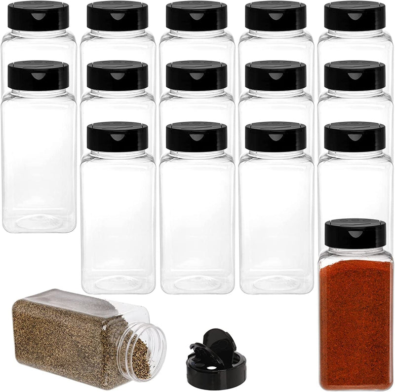 Tosnail 16 Pack 17 Fluid Oz Clear Plastic Spice Jars Spice Containers Spice Bottles Seasoning Organizer with Black Lids Home & Garden > Decor > Decorative Jars Tosnail   