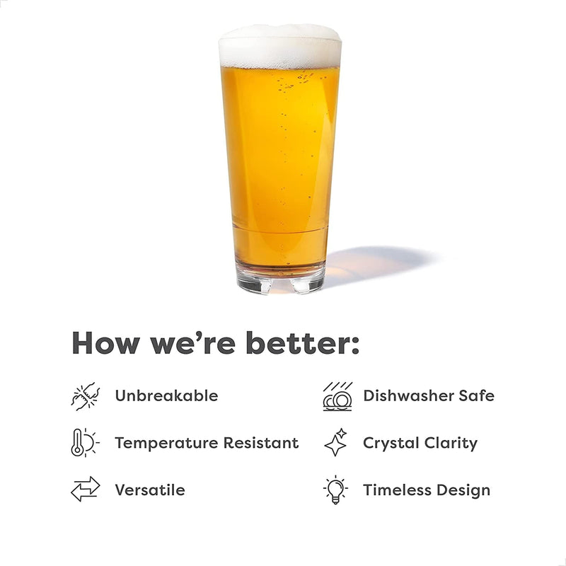 TOSSWARE RESERVE 20Oz Stacking Cooler, SET of 4, Premium Quality, Tritan Dishwasher Safe & Heat Resistant Unbreakable Plastic Beer Glasses, Clear