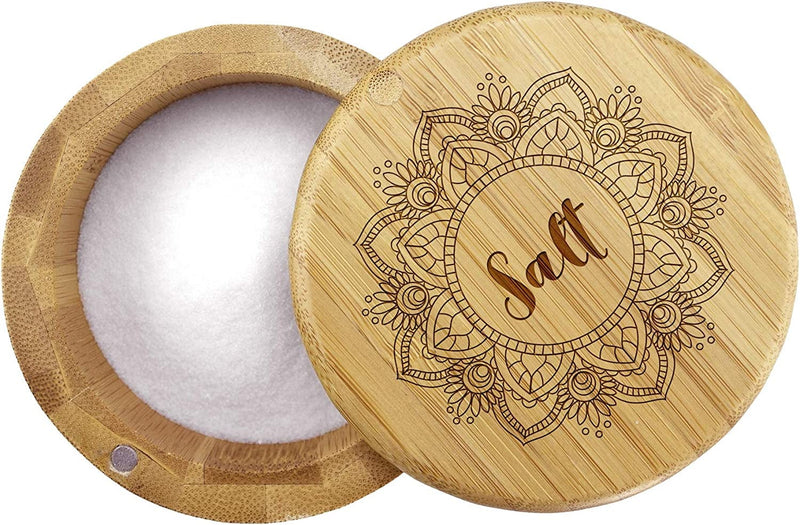 Totally Bamboo Salt Cellar Bamboo Storage Box with Magnetic Swivel Lid, 6 Ounce Capacity, "Salt" Engraved on Lid Home & Garden > Household Supplies > Storage & Organization Totally Bamboo Mandala Flower  