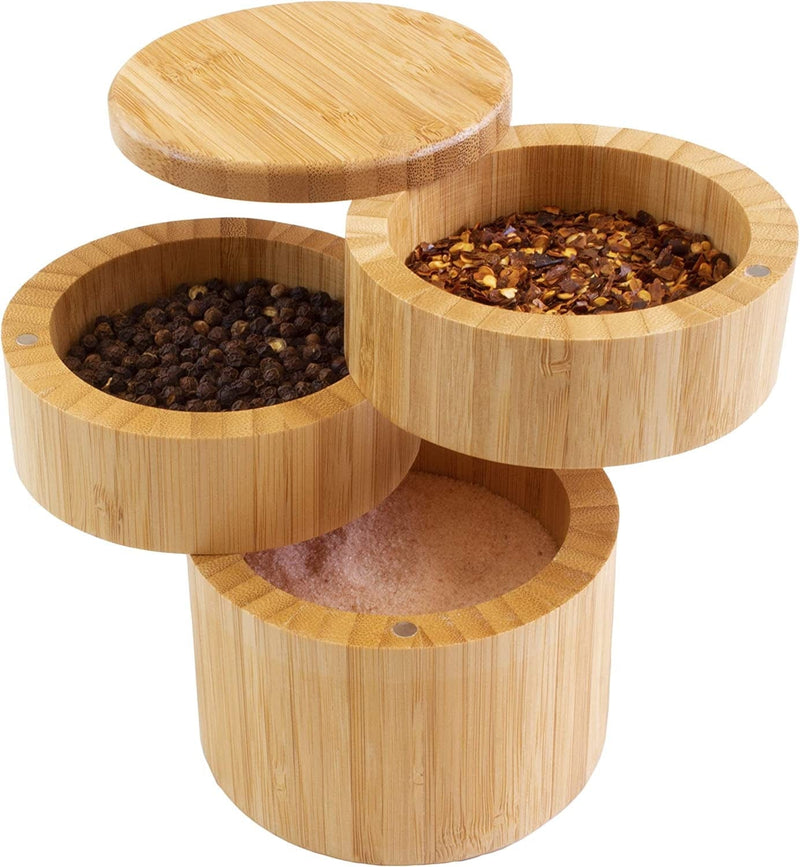 Totally Bamboo Triple Salt Cellar, 3 Tier Bamboo Kitchen Salt and Pepper Storage Box with Magnetic Swivel Lids Home & Garden > Household Supplies > Storage & Organization Totally Bamboo Three Tier Salt Box  