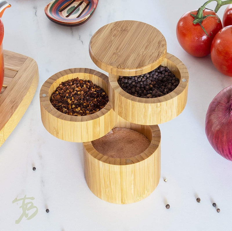 Totally Bamboo Triple Salt Cellar, 3 Tier Bamboo Kitchen Salt and Pepper Storage Box with Magnetic Swivel Lids Home & Garden > Household Supplies > Storage & Organization Totally Bamboo   