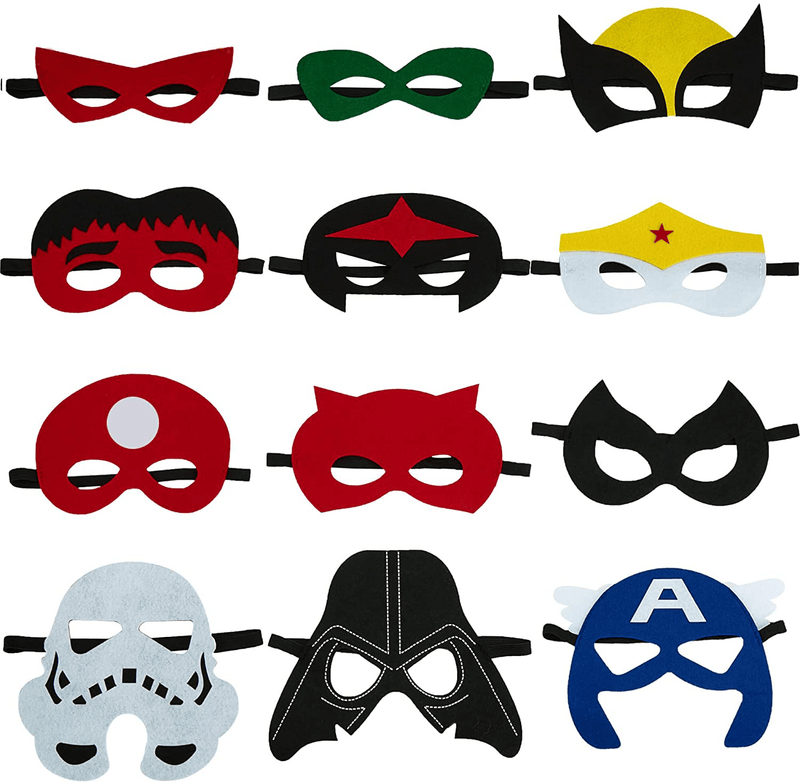 totteri 30pcs Superhero Masks for Kids Birthday Costumes, Felt Mask Party Favor Cosplay Toy for Boys and Girls