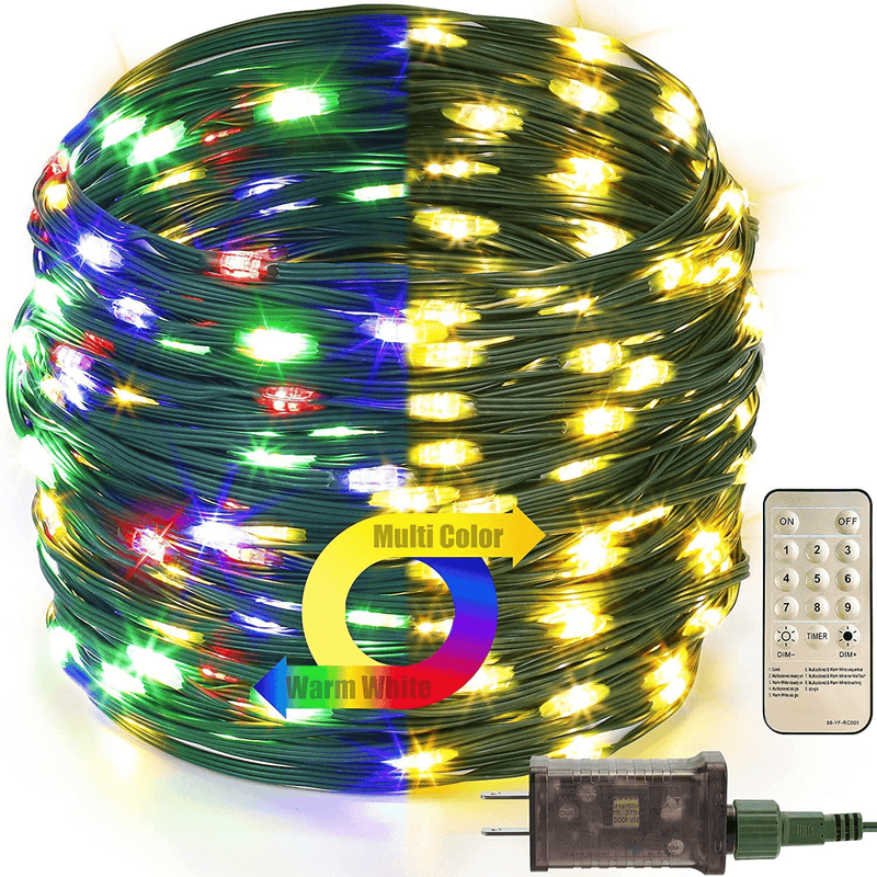TOUBIK 300 LED Christmas Lights Outdoor Indoor with Newest Wire, 110Ft 8 Modes Multicolor End-to-End Plug in Fairy String Light for Xmas Tree Party Wedding Outside Decorations Home & Garden > Decor > Seasonal & Holiday Decorations& Garden > Decor > Seasonal & Holiday Decorations TOUBIK Warm White & Multicolor 300LEDS 