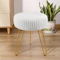 Touch Rich Stripe Velvet Vanity Chair round Ottoman,Upholstered Vanity Makeup Footstool Side Table Dressing Chair with Golden Metal Legs (White, Round-Storage) Home & Garden > Household Supplies > Storage & Organization TOUCH-RICH Beige Round-normal 
