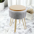 Touch Rich Stripe Velvet Vanity Chair round Ottoman,Upholstered Vanity Makeup Footstool Side Table Dressing Chair with Golden Metal Legs (White, Round-Storage) Home & Garden > Household Supplies > Storage & Organization TOUCH-RICH Grey Round-storage 