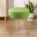 Touch Rich Stripe Velvet Vanity Chair round Ottoman,Upholstered Vanity Makeup Footstool Side Table Dressing Chair with Golden Metal Legs (White, Round-Storage) Home & Garden > Household Supplies > Storage & Organization TOUCH-RICH Grass Green Round-normal 