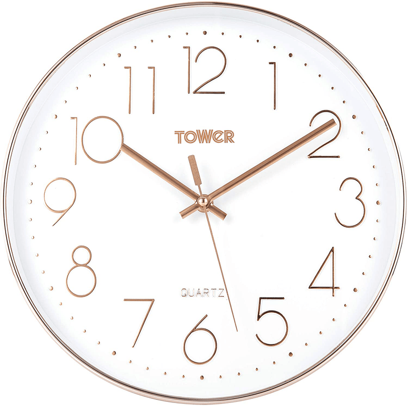 Tower T878500RB Rose Gold Wall Clock, Black, 30 cm