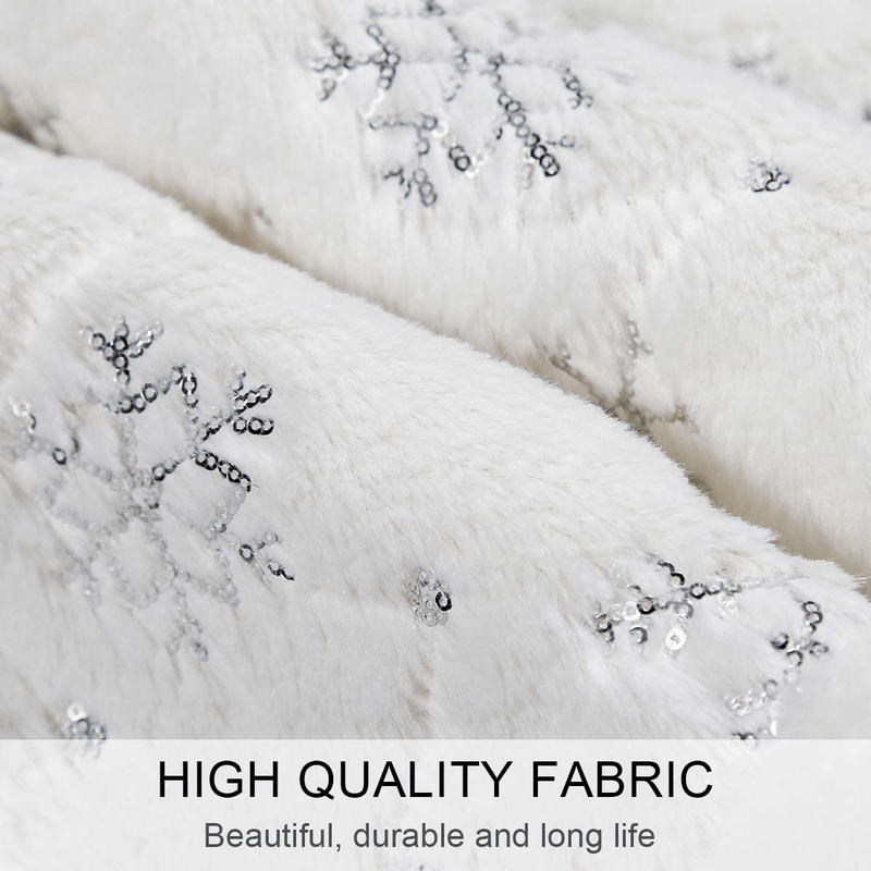 Townshine 48 Inch Christmas Tree Skirt White Faux Fur Sequin Snowflakes Tree Skirt Soft Thick Plush Mat Xmas Holiday Party Decorations