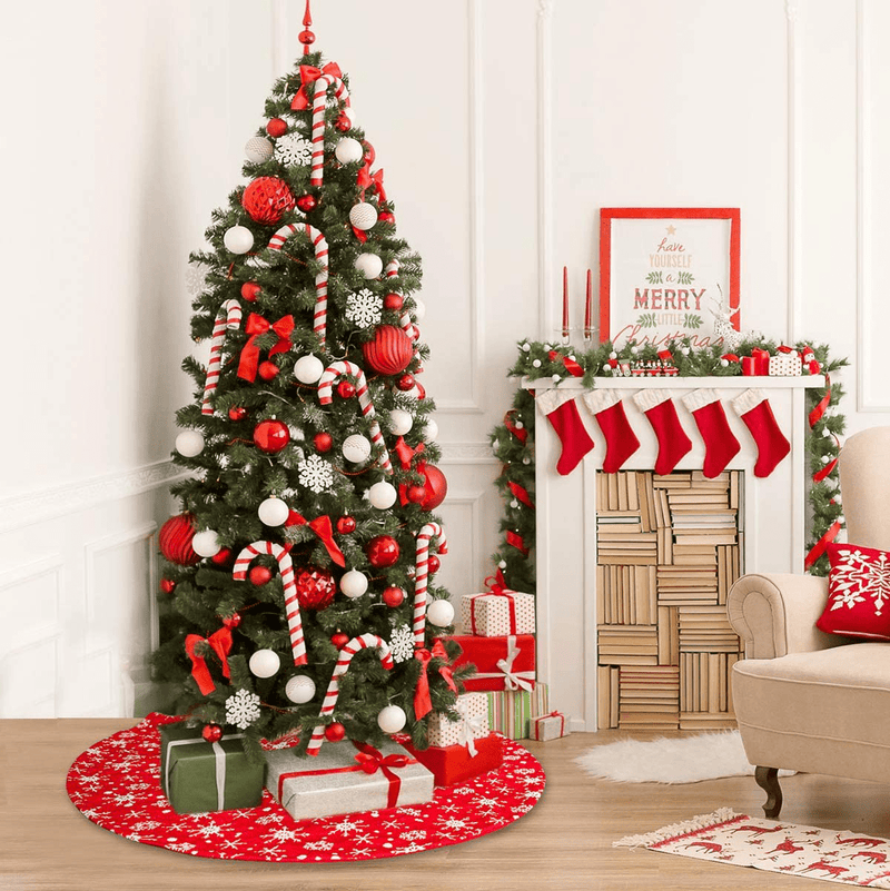 Townshine 48 Inch Red Christmas Tree Skirt Snowflakes Tree Skirt Double Layers Thick Xmas Tree Mat Holiday Party Decorations