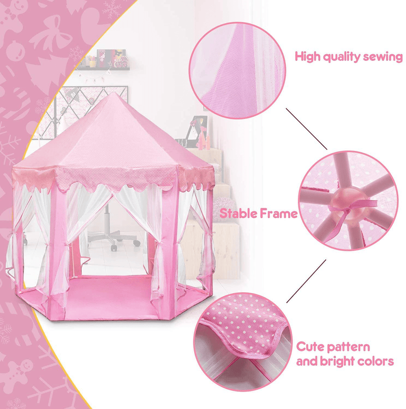 TOY Life Princess Castle Tents for Girls Princess Playhouse Tent with Lights Princess Tiara and Wand 55" X 53" Tents for Kids Princess Play Tent Indoor & Outdoor Games for Girls Birthday Gift Sporting Goods > Outdoor Recreation > Camping & Hiking > Tent Accessories TOY Life   