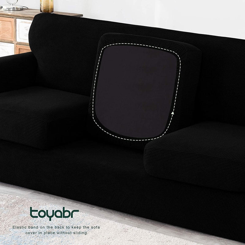 TOYABR 3 Pieces Sofa Slipcover Removable Couch Cover with 2 Separate Cushions, Washable Loveseat Slipcovers, High Stretch Soft Furniture Protector for Pets and Kids (Medium,Black) Home & Garden > Decor > Chair & Sofa Cushions TOYABR   