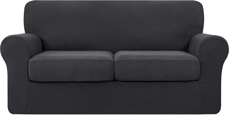 TOYABR 3 Pieces Sofa Slipcover Removable Couch Cover with 2 Separate Cushions, Washable Loveseat Slipcovers, High Stretch Soft Furniture Protector for Pets and Kids (Medium,Dove Gray) Home & Garden > Decor > Chair & Sofa Cushions TOYABR Grey Medium 