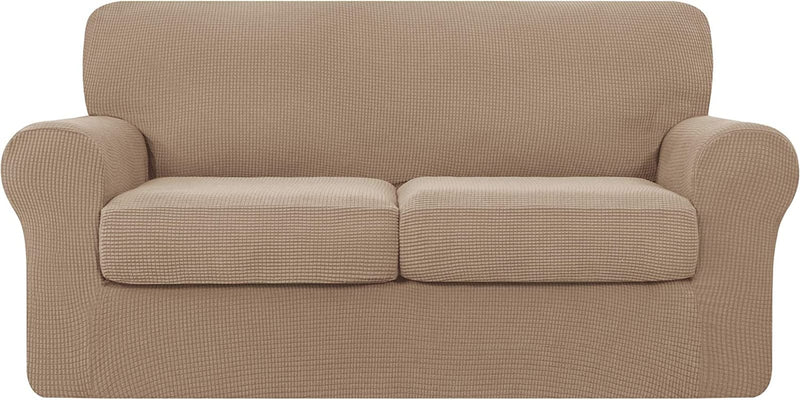 TOYABR 3 Pieces Sofa Slipcover Removable Couch Cover with 2 Separate Cushions, Washable Loveseat Slipcovers, High Stretch Soft Furniture Protector for Pets and Kids (Medium,Dove Gray) Home & Garden > Decor > Chair & Sofa Cushions TOYABR Camel Medium 