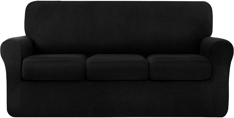TOYABR 3 Pieces Sofa Slipcover Removable Couch Cover with 2 Separate Cushions, Washable Loveseat Slipcovers, High Stretch Soft Furniture Protector for Pets and Kids (Medium,Dove Gray) Home & Garden > Decor > Chair & Sofa Cushions TOYABR Black Large 