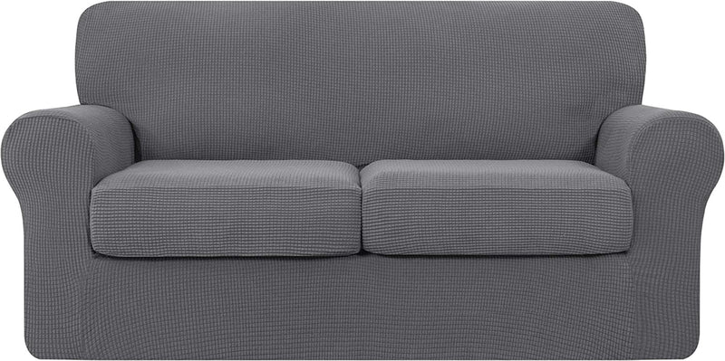TOYABR 3 Pieces Sofa Slipcover Removable Couch Cover with 2 Separate Cushions, Washable Loveseat Slipcovers, High Stretch Soft Furniture Protector for Pets and Kids (Medium,Dove Gray) Home & Garden > Decor > Chair & Sofa Cushions TOYABR Light Gray Medium 