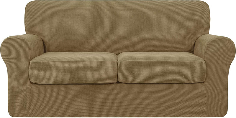 TOYABR 3 Pieces Sofa Slipcover Removable Couch Cover with 2 Separate Cushions, Washable Loveseat Slipcovers, High Stretch Soft Furniture Protector for Pets and Kids (Medium,Dove Gray) Home & Garden > Decor > Chair & Sofa Cushions TOYABR Sand Medium 
