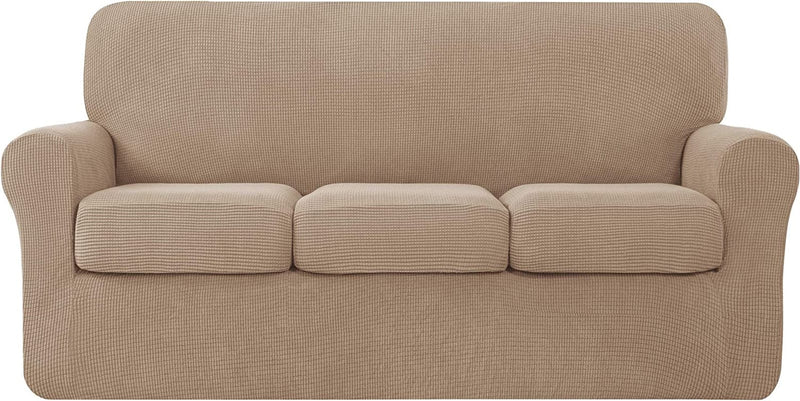 TOYABR 3 Pieces Sofa Slipcover Removable Couch Cover with 2 Separate Cushions, Washable Loveseat Slipcovers, High Stretch Soft Furniture Protector for Pets and Kids (Medium,Dove Gray) Home & Garden > Decor > Chair & Sofa Cushions TOYABR Camel Large 