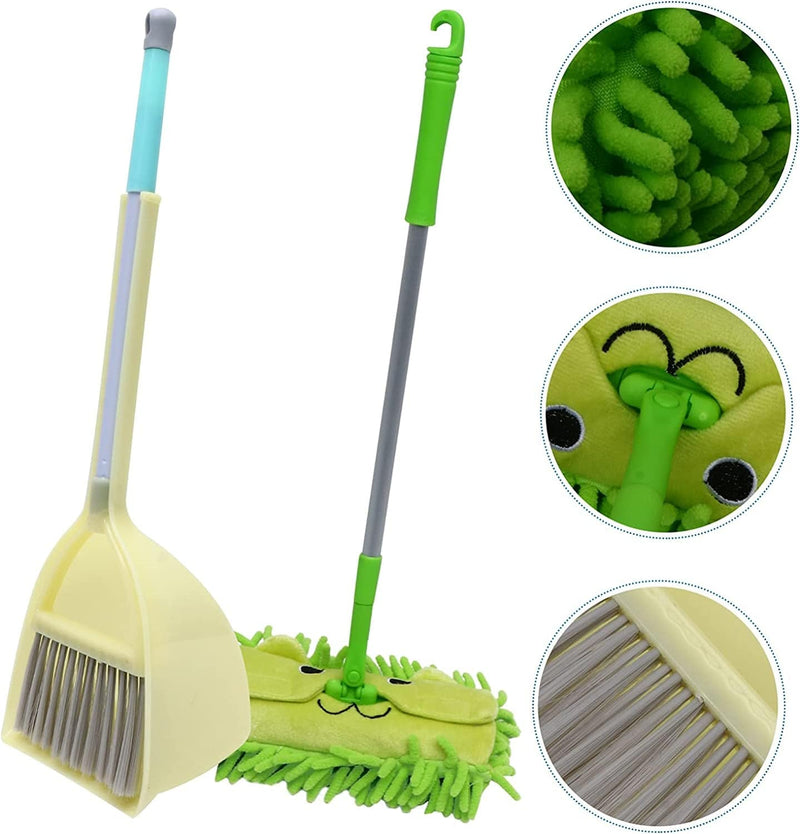 TOYANDONA Home Appliance Toy 3Pcs Mini Broom Children Mop and Dustpan Home Sweeping Toys Kids Cleaning Set Pretend Play for Toddlers (Yellow and Green) Toddler Cleaning Set Home & Garden > Household Supplies > Household Cleaning Supplies TOYANDONA   