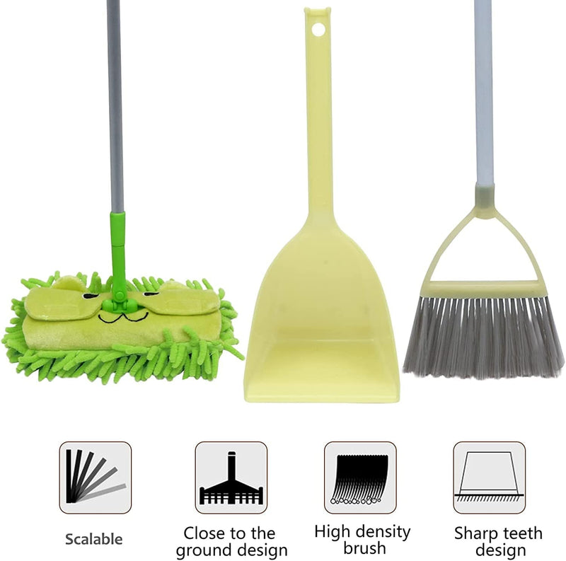 TOYANDONA Home Appliance Toy 3Pcs Mini Broom Children Mop and Dustpan Home Sweeping Toys Kids Cleaning Set Pretend Play for Toddlers (Yellow and Green) Toddler Cleaning Set Home & Garden > Household Supplies > Household Cleaning Supplies TOYANDONA   