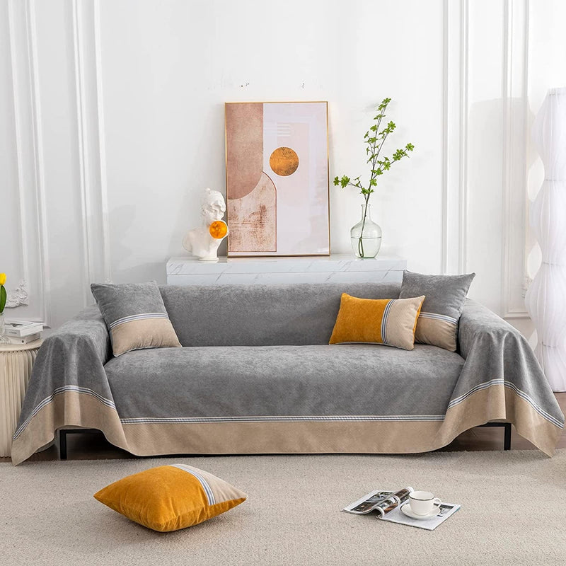 TOYROOM Simple Gray Couch Cover for 3 Cushion Sectional Sofa Cover,Couch Cover for Dogs Non-Slip Chenille Couch Cover X-Large Couch Cushion Covers for Loveseat Sofa Cover for Dogs,71"*134" Gray Home & Garden > Decor > Chair & Sofa Cushions TOYROOM Grey and Coffee Large (71"x 118") 