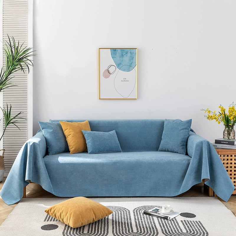 TOYROOM Simple Gray Couch Cover for 3 Cushion Sectional Sofa Cover,Couch Cover for Dogs Non-Slip Chenille Couch Cover X-Large Couch Cushion Covers for Loveseat Sofa Cover for Dogs,71"*134" Gray Home & Garden > Decor > Chair & Sofa Cushions TOYROOM Solid Fog Blue Large (71"x 118") 