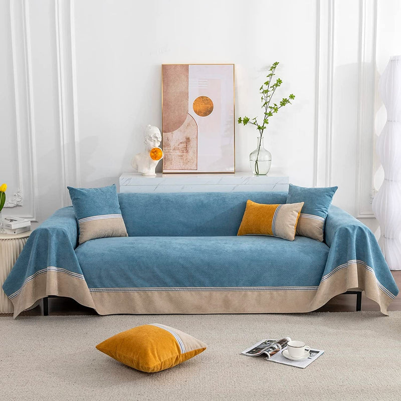 TOYROOM Simple Gray Couch Cover for 3 Cushion Sectional Sofa Cover,Couch Cover for Dogs Non-Slip Chenille Couch Cover X-Large Couch Cushion Covers for Loveseat Sofa Cover for Dogs,71"*134" Gray Home & Garden > Decor > Chair & Sofa Cushions TOYROOM Fog Blue and Coffee X-Large (71"x 134") 