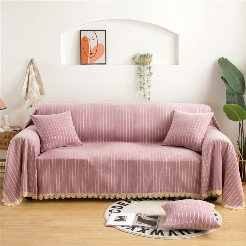 TOYROOM Simple Gray Couch Cover for 3 Cushion Sectional Sofa Cover,Couch Cover for Dogs Non-Slip Chenille Couch Cover X-Large Couch Cushion Covers for Loveseat Sofa Cover for Dogs,71"*134" Gray Home & Garden > Decor > Chair & Sofa Cushions TOYROOM Stripe-pink Large (71"x 126") 