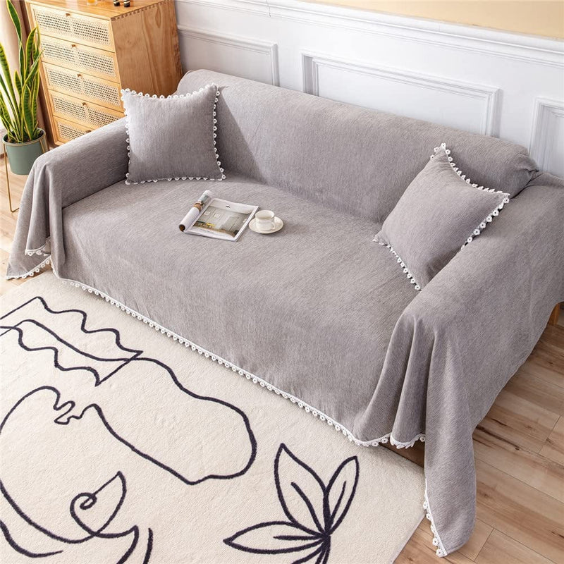 TOYROOM Simple Gray Couch Cover for 3 Cushion Sectional Sofa Cover,Couch Cover for Dogs Non-Slip Chenille Couch Cover X-Large Couch Cushion Covers for Loveseat Sofa Cover for Dogs,71"*134" Gray