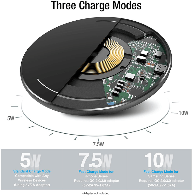 TOZO W1 Wireless Charger Thin Aviation Aluminum Computer Numerical Control Technology Fast Charging Pad Black (NO AC Adapter) Electronics > Electronics Accessories > Power > Power Adapters & Chargers TOZO   